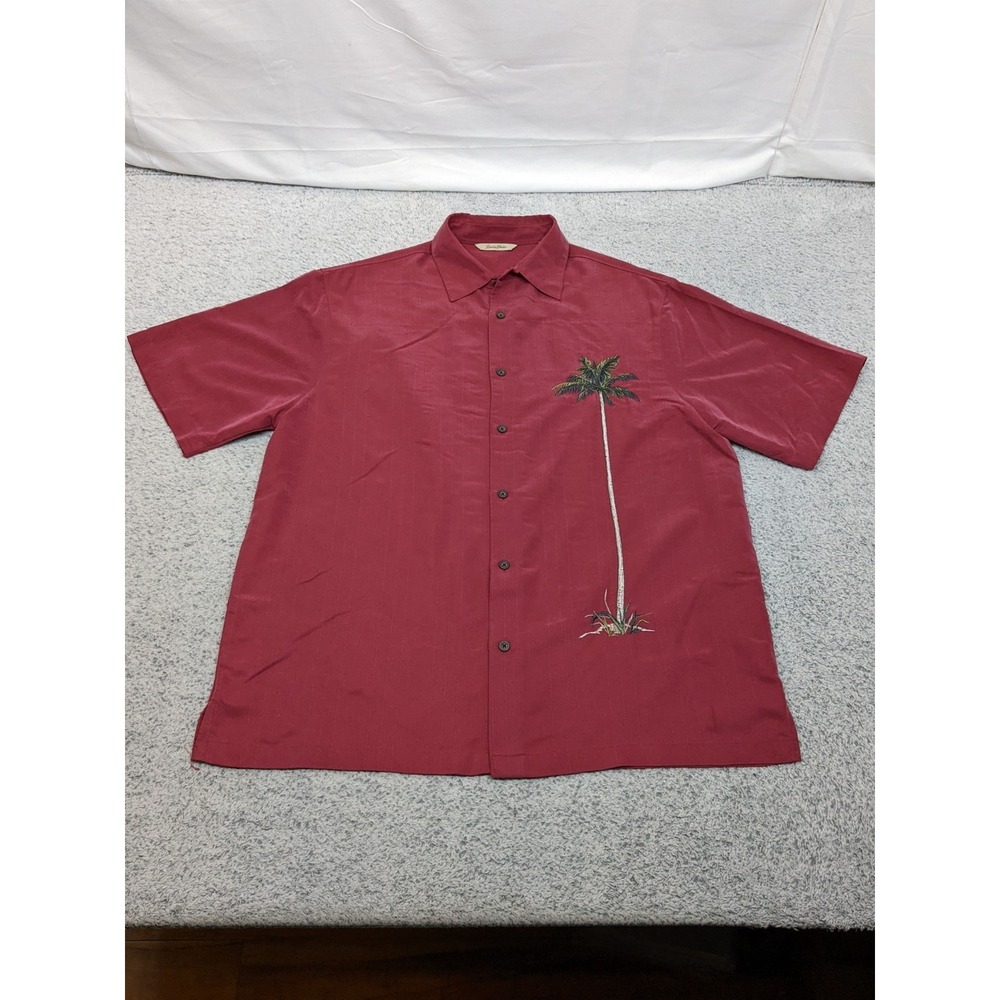 Vtg Retro Paradise Collection Large Hawaiian Aloha Embroidered Palm Tree Shirt